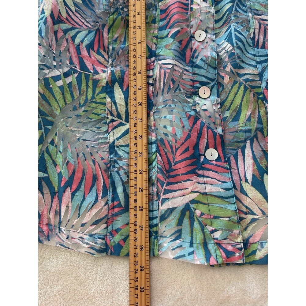 Ruby Rd Womens 24W Plus Size Sheer Tropical Leaf Print Button Up Shirt Colorful - Picture 7 of 10